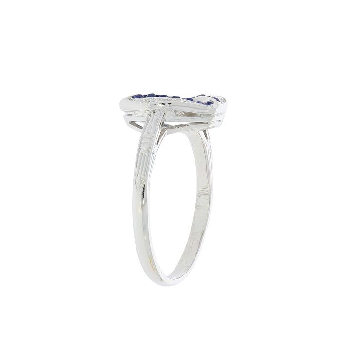 Vintage Triangle Diamond Sapphire Ring Platinum .33 CTW