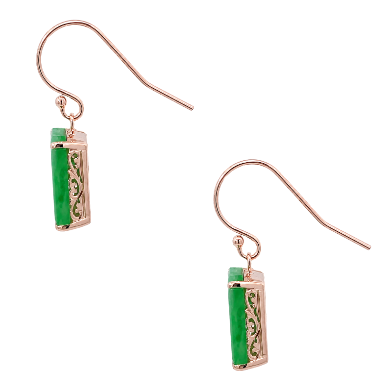 Jade Tablet Dangle Earrings 14K Rose Gold French Wire