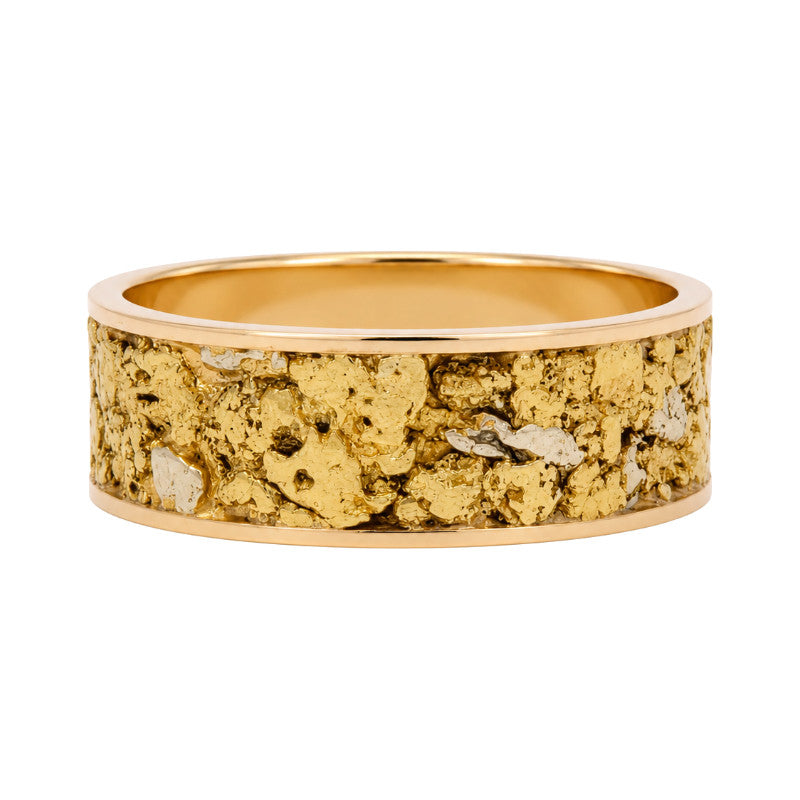 Gold Nugget Inlay 7.6MM Band 14K Yellow Gold