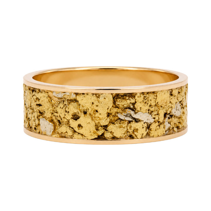 Gold Nugget Inlay 7.6MM Band 14K Yellow Gold