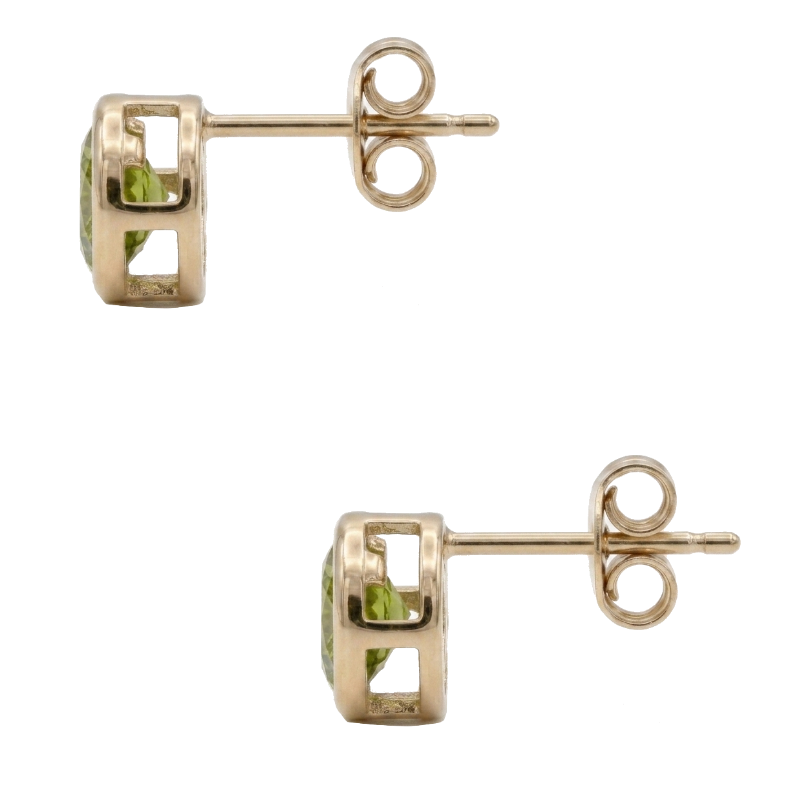 Natural Round Peridot Stud Earrings 2CTW 14K Yellow Gold