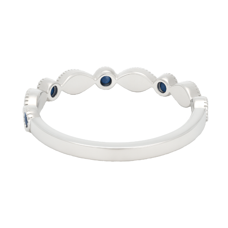 Alternating Blue Sapphire Diamond Band 14K White Gold .13CTW