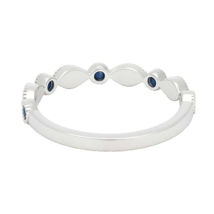 Alternating Blue Sapphire Diamond Band 14K White Gold .13CTW