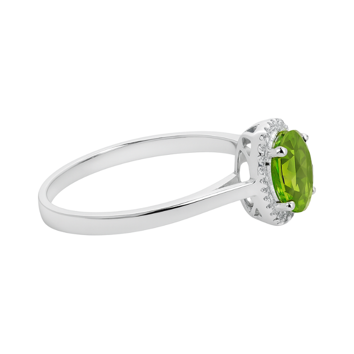 Classic Peridot Diamond Halo Cocktail Ring 14K White Gold 1.35CT