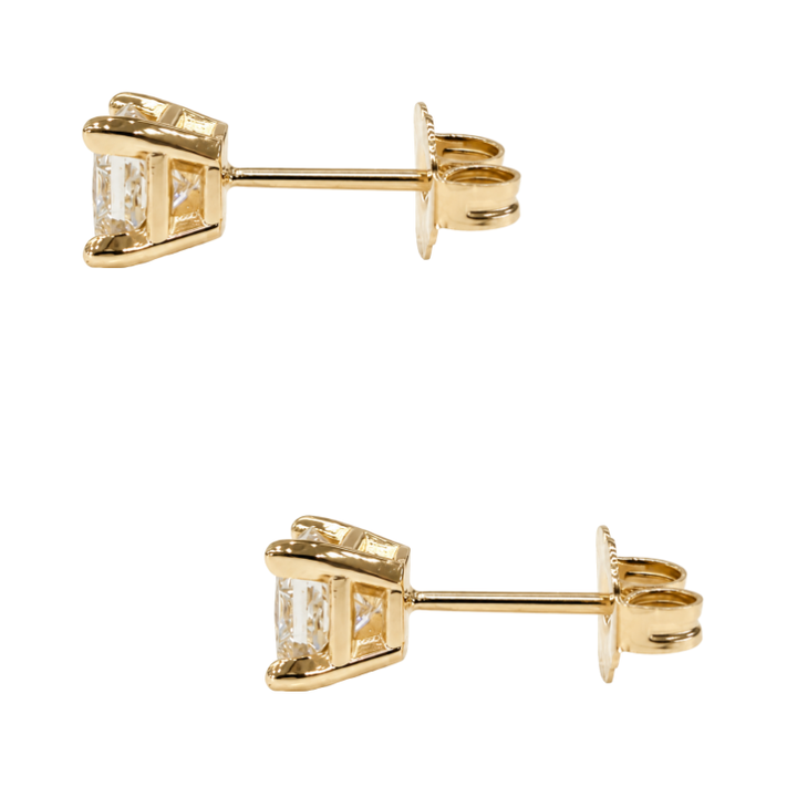 Princess Cut Diamond Stud Earrings 1.40CTW 14K Yellow Gold
