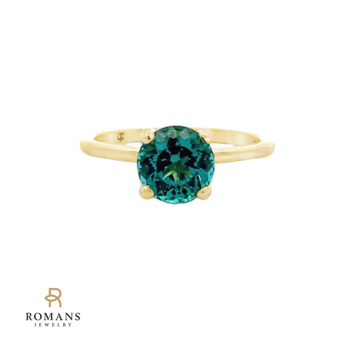 Tourmaline Ring Hidden Diamond Halo 14K Yellow Gold 1.65 CT