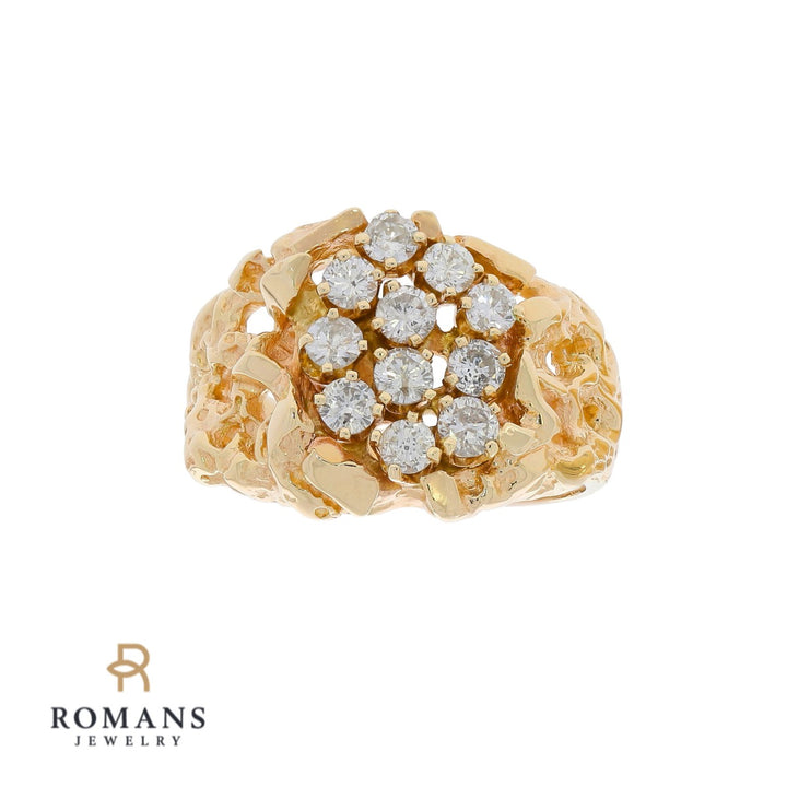 Diamond Cluster Nugget Style 14K Yellow Gold 0.77ctw