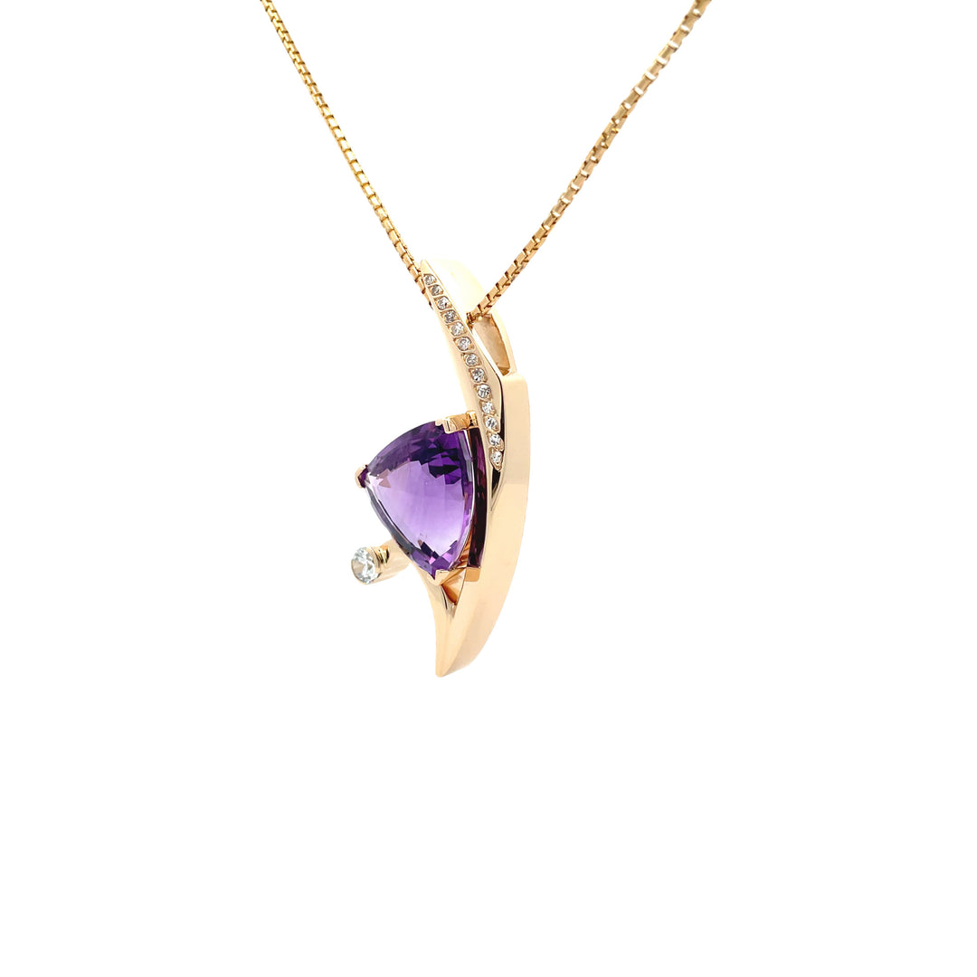 Amethyst Diamond Pendant 14K Yellow Gold 24.62 CT