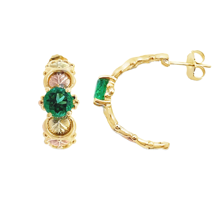 Black Hills Gold Synthetic Emeralds Hoops