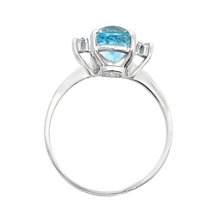 Aquamarine Diamond Three Stone Ring 18K White Gold 1.81CT