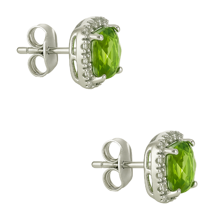 Vivid Peridot Diamond Halo Studs 14K White Gold 1.95CTW