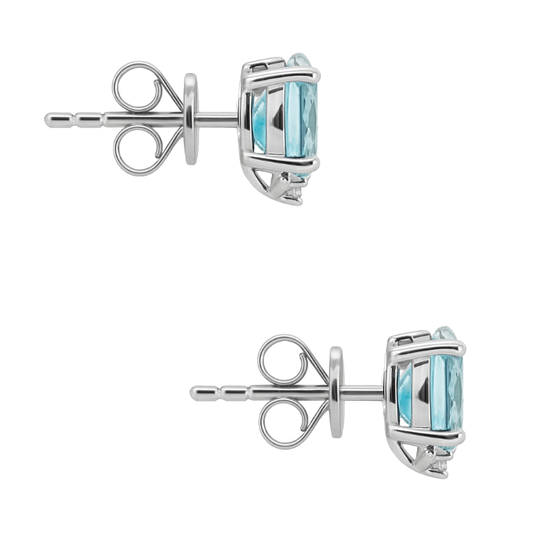 Oval Aquamarine Diamond Accent Studs 14K White Gold 1.31CTW