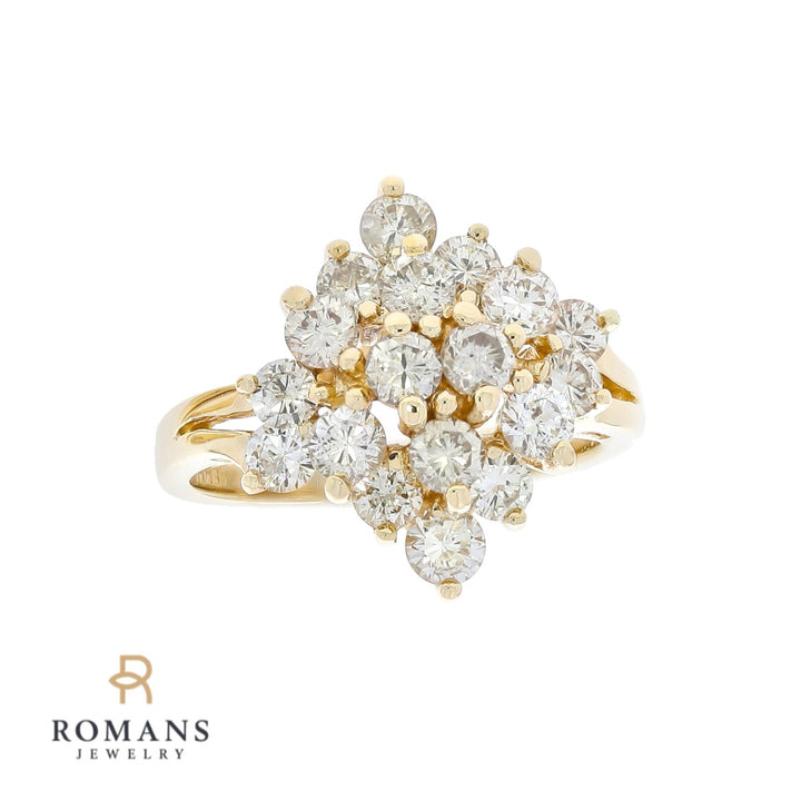 Diamond Cluster Ring 14K Yellow Gold 2 CTW