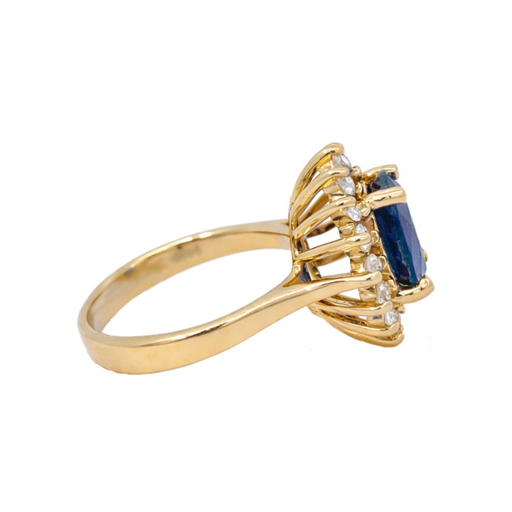 Sapphire Diamond Halo Ring 14K Yellow Gold 2.49CT