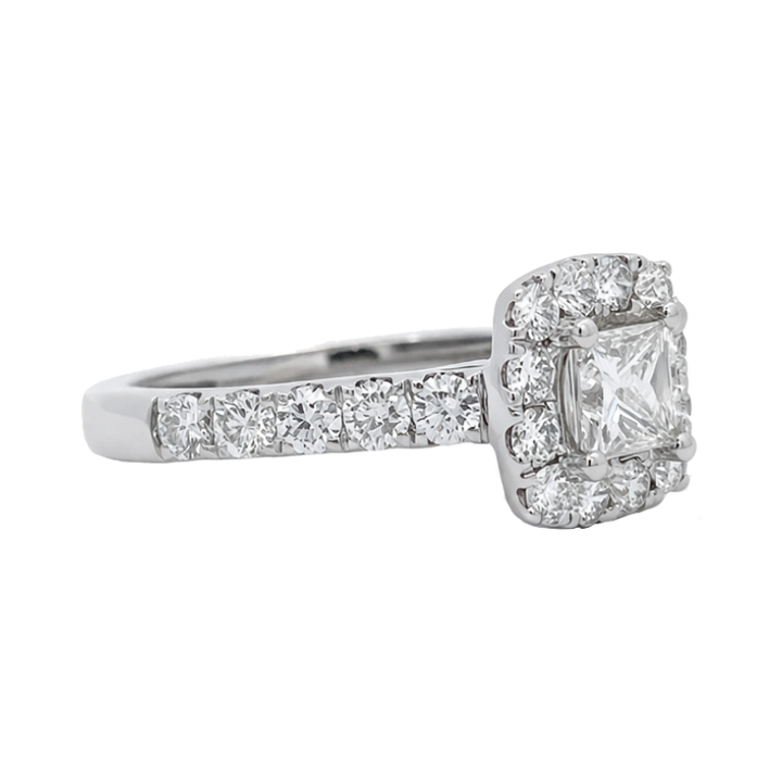 Princess Cut Diamond Halo Platinum Engagement Ring .70CT