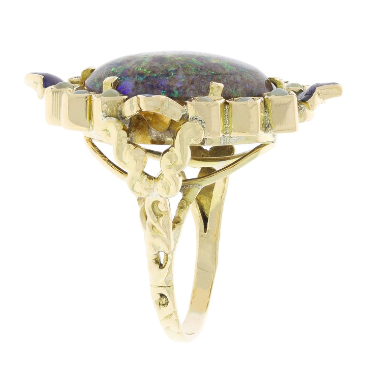 Sugar Black Opal Enamel Ring 14K Yellow Gold