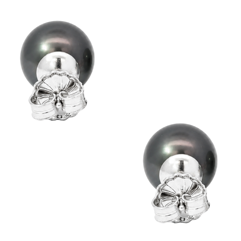 Tahitian Pearl Stud Earrings 18K White Gold 11.25MM