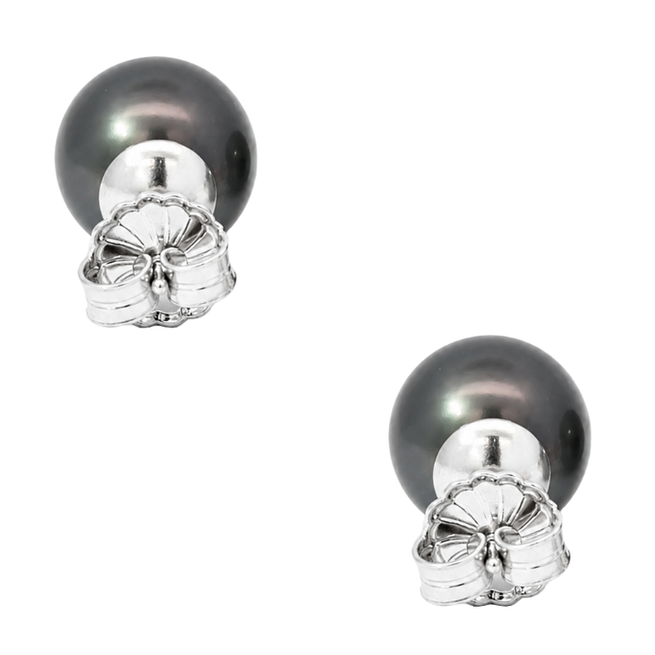 Tahitian Pearl Stud Earrings 18K White Gold 11.25MM