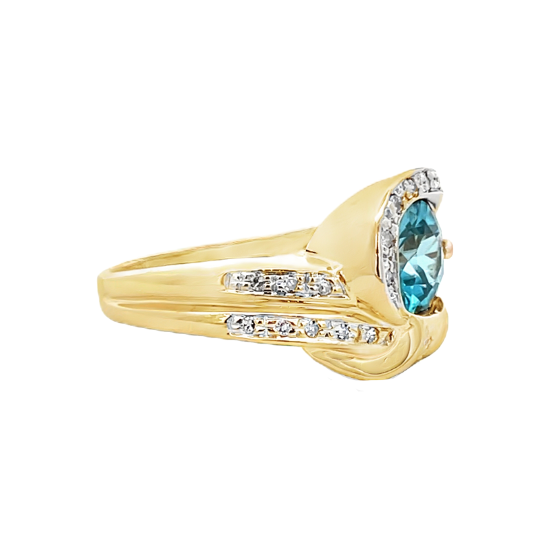 Blue Zircon Diamond Ring 14K Yellow Gold 2.72CT