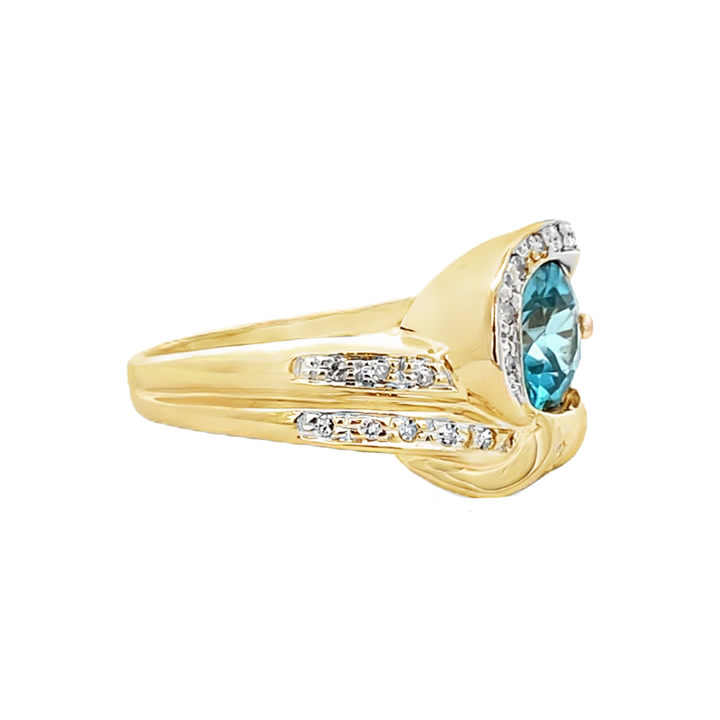 Blue Zircon Diamond Ring 14K Yellow Gold 2.72CT