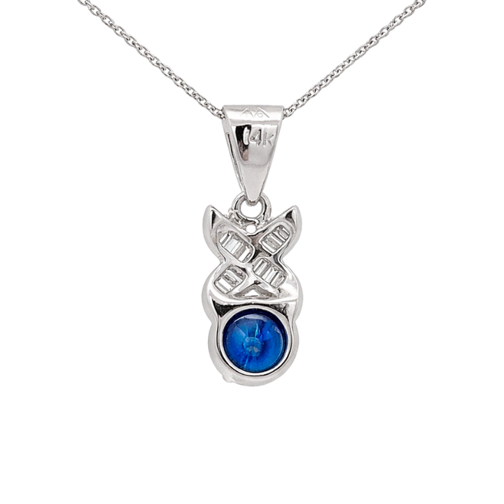 Blue Sapphire & Diamond Pendant 14K White Gold 1.05CT