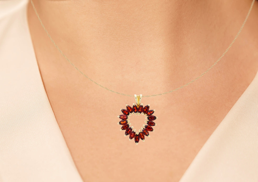 Garnet Heart Pendant Necklace 14K Yellow Gold 5.27CT