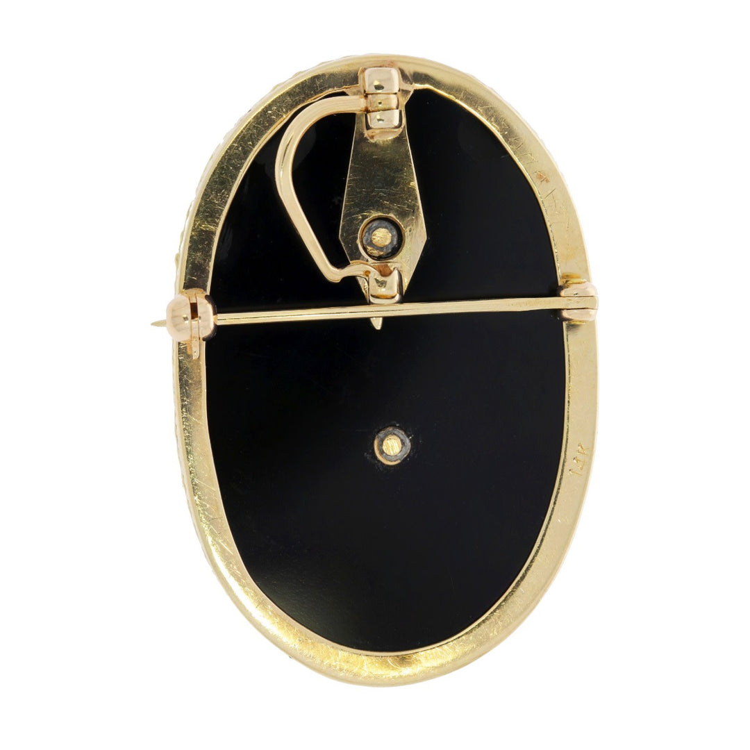 Cameo Onyx Diamond 14K Yellow Gold Brooch/Pendant 0.24CT