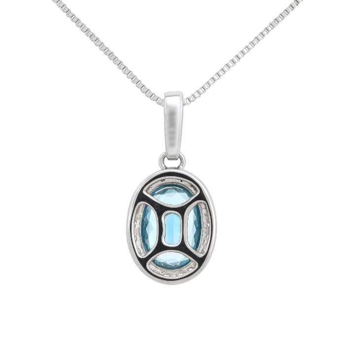 Aquamarine Diamond Halo Pendant 14K White Gold .98CT