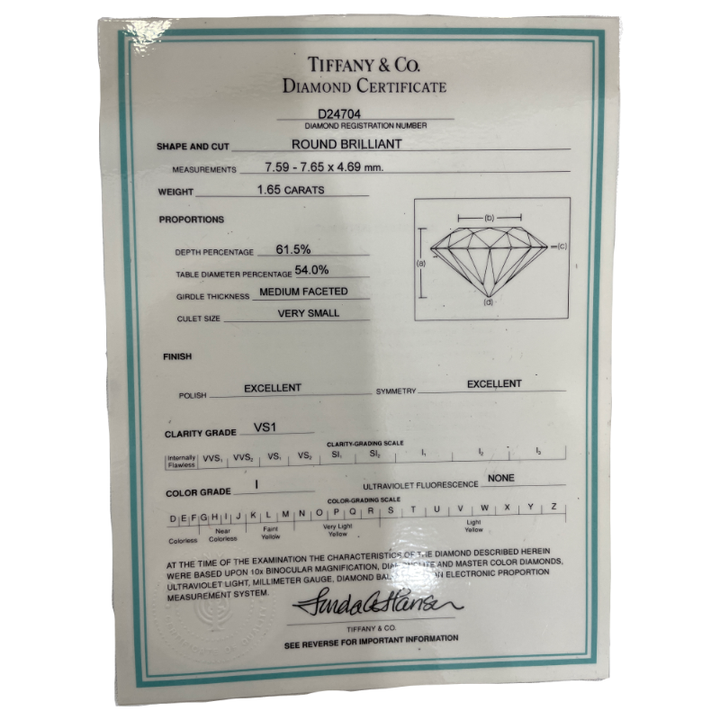 Tiffany & Co. Diamond Engagement Solitaire Ring Platinum 1.65CT